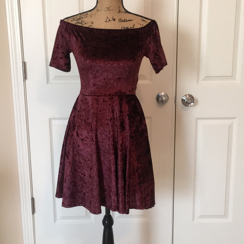 Off Shoulder Crushed Velvet Mini Dress